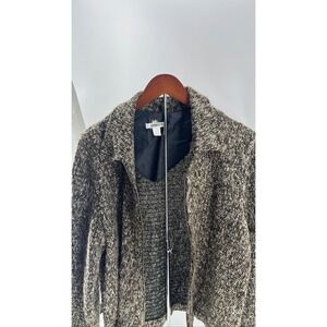 Dressbarn Women's L‎ Brown Black White Tweed Zip Jacket